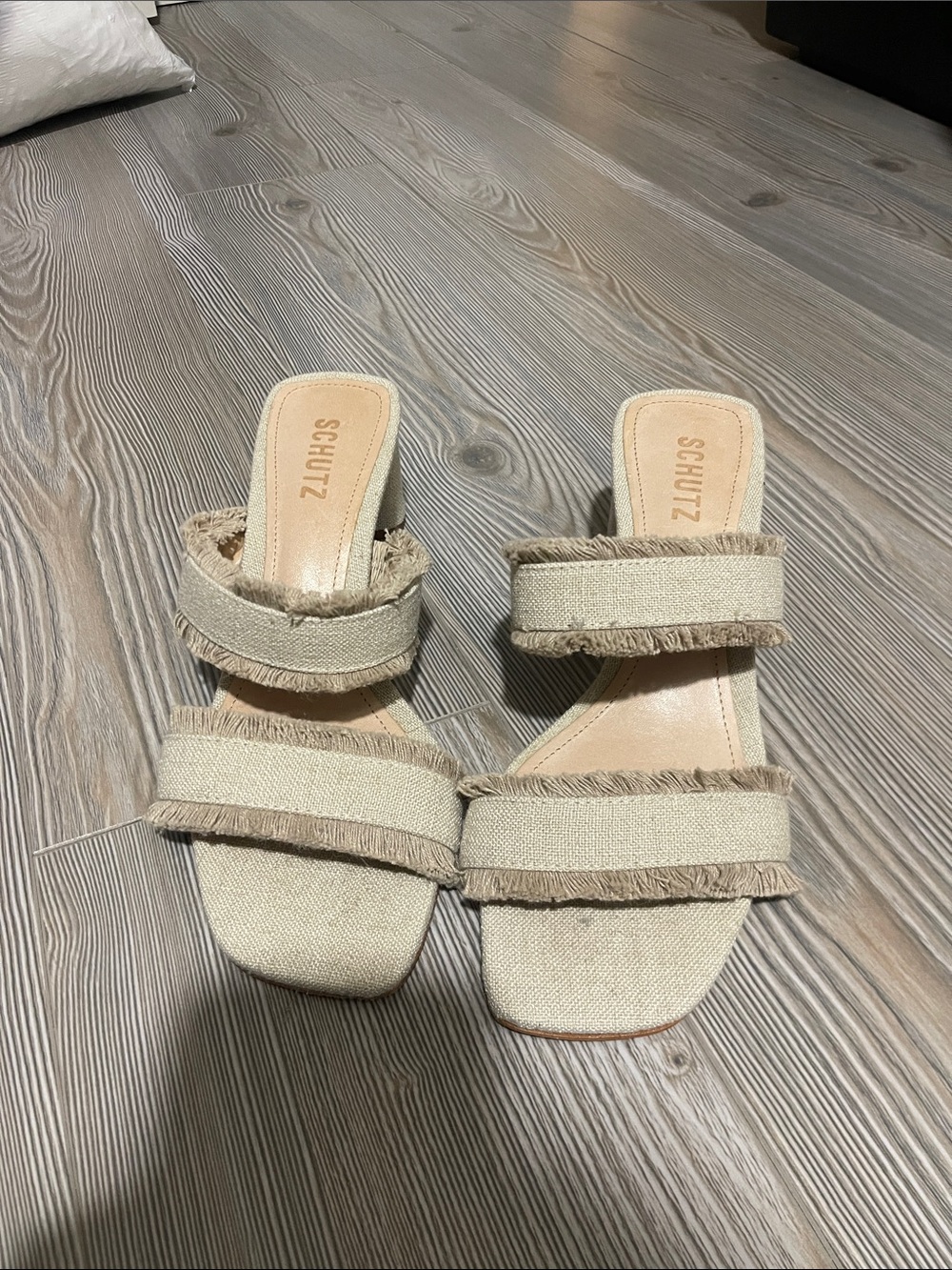 SCHUTZ Natural Fringe Double-Strap Slide Mules